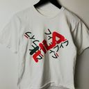 FILA  T Shirt Japanese Characters Raw Hem Crop Top Graphic Tee Short Sleeve Small Photo 8