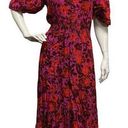 Abel the label  Dress Small High Low Maxi Purple Red Floral Short Sleeve Swing Photo 0