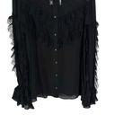 Alexis  Silk Lace Trim Mock Neck Blouse with Faceted Buttons Black Size L Photo 8