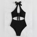 One Piece Black textured cut out halter  swimsuit Photo 2