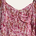 Rococo  Sand Pink White Paisley Print Long Puff Sleeve Mini Dress Size M Photo 3