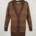 Alberto Makali  Cardigan Sweater Button Front V Neck Patterned Brown Metallic L Photo 0