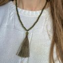 American Vintage Vintage “Ophelie” Green Crystal Tassel Feather Necklace Olive Emerald Rhinestone Photo 1