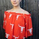 Peach Love California Cattle Skull Off The Shoulder Top in Red Orange, Small NWT Photo 0