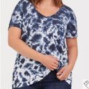 Torrid  Plus Size 2X Blue White Premium Tie-Dye Pocket V-Neck Tee Short Sleeve Photo 0