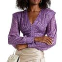 Rococo  Sand Button-Embellished Metallic Georgette Blouse in Purple/Gold Photo 0