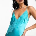 ASOS NWOT  DESIGN satin cowl back cami maxi dress w/ lace applique in turquoise 8 Photo 2