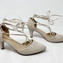 Chase and Chloe [] Nude Faux Suede Pointed Toe Lace Up Kitten Heels Size 9 Photo 0