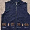 Woolrich  Women’s Vest Dark Indigo LambsWool Embroidered Bear Fish Sz Medium Photo 1