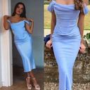 House Of CB  'Natalya' Sky Satin Corset Midi Dress Blue Size S Photo 0