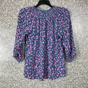 Bobeau  Blue & Pink Floral Boho Peasant Blouse - Size Small - 3/4 Balloon Sleeves Photo 5