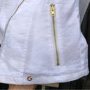 Guess  LOS ANGELES White Linen Crop Moto Zippered Jacket L Photo 4