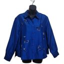 Coldwater Creek  Women's Blue Embroidered LongSleeve 100% Silk Blouse Sz PLarge Photo 3