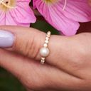 Boutique Rhinestone Pearl Detail Gold Band Stretchy Ring Photo 2