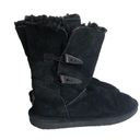 BEARPAW Abigail Black Suede Mid-Rise Sheepskin Wool Lined Pull On Boots Photo 2