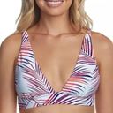 Raisin's NWT  Palm Leaf Print Triangle Bikini Top Strappy Tie Back White Pink Med. Photo 1