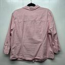 L.L.Bean  Button Front Pink 3/4 Sleeve Wome's Striped Top Size Large Bre… Photo 5