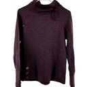 prAna  Lucia Herringbone Sweater Turtleneck Button Tie Oversized Wool Purple M Photo 1