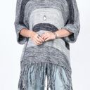 CALIFORNIA MOONRISE Gray‎ Fringe Poncho Sweater Size Large Photo 0