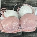 Bebe  SET of 2 Pink & White Lace Cup Contour Convertible Logo Band Bras 34B Photo 0