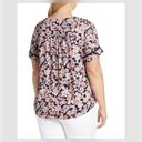 Hinge  Navy Blue & Pink Floral Short Sleeve Cutout Lace Detail Dainty Top XXL Photo 1