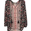 Mason & Belle “Caseey” Gauze Floral Mixed Print Split Collar Tassel Detail Top M Photo 0