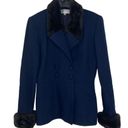 Vintage Blue Noviello 1990s  Blazer Jacket with Fur Collar Formal Twee Small Photo 3