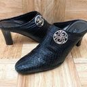 Brighton  “Ravish” Napa Snake Embossed Leather Black Mules Heels Size 6.5 Photo 0