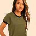 No Bo Nwt  Womens Size XL 15-17 Short Sleeve Olive Green Black Crop Top Shirt new Photo 0