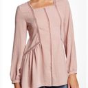 Ro & De 5/$20  Mauve Pink Long Bishop Sleeve Embroidered Inset Blouse Top Size XS Photo 0