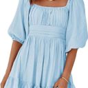 Lucy in the Sky Square Neck Tie Back Lantern Sleeve Ruffle A-Line Mini Dress Photo 0