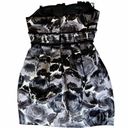 BCBGMAXAZRIA  Black Combo Dress Print Rosette Tuxedo Trim Strapless Mini 02 EUC Photo 5