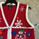 Theme Works Vintage Red Holiday Vest Santa Ugly Christmas Sweater Medium Petite Photo 5