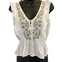 Sim & Sam  White Ruffle Green Embroidered Bohemian Blouse - size Medium Photo 0