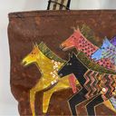 Vintage Y2K Laurel Burch Fabric Artsy Painted Ponies Horses Southwestern purse Photo 2