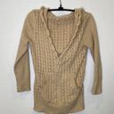 DKNY  Beige Cable Knit V-Neck Hooded Sweatshirt EUC Sz Sm Cotton Pullover Photo 0