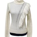 DKNY  Ivory Fringe Knit Ribbbed Turtleneck Sweater Top Size Small Photo 1