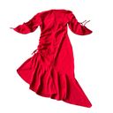 Universal Standard NEW Rodarte x  Ruched Tie Sleeve Asymmetric Ruffle Dress Red Photo 2