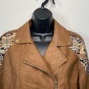 Chico's  Tan Faux Leather Jacquard Mixed Media Moto Jacket Southwestern Sz Medium Photo 4