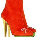 Charlotte Olympia Bella red yellow green suede colorblock mid-calf boots size 35 Photo 0