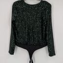 Rachel Zoe  Women's Sequin Long Sleeve Wrap Top Bodysuit Green Black Size Large Photo 12