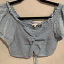 Love Tree Cropped Shirred Peasant Top--Blue Rayon Cap Sleeves EUC Womens Large Photo 0