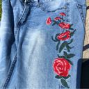 Umgee Floral Embroidered High Rise Raw Hem 5 Pocket Flare Jean 30 Photo 11