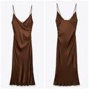 ZARA  satin effect midi brown dress Photo 1