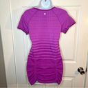 Athleta  Fastest Track Ruched Stripe Tshirt Short Sleeve Pinkish Purple M Photo 5