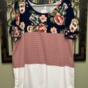 Ruby Simply  short sleeve floral/striped/white block top Photo 0