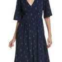 Leota  blue botanical jersey draped vneck dress sml Photo 0