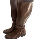 AZ Denver Faux Leather Brown Calf Heeled Zippered Womens High Fashion Boots 8M Size 8 Photo 0