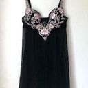 Parisa Vintage Y2K 00s Black Floral Embroidered Sheer Mesh Babydoll 34B Photo 0