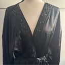 Go Softly Vintage Black Satin Silky Robe Size 2X Wrap Tie Midi Sleek Classic Photo 6